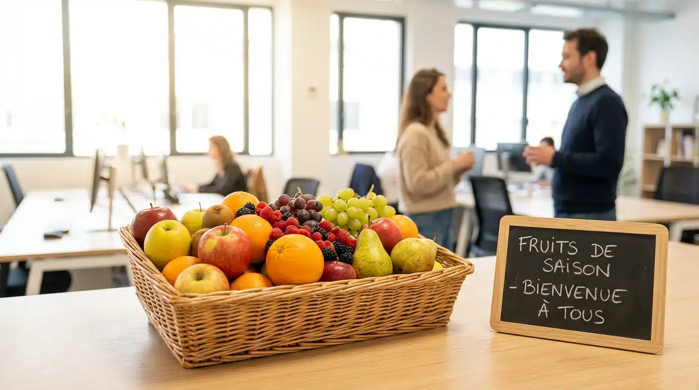 Corbeille de fruits frais dans un espace de travail en entreprise