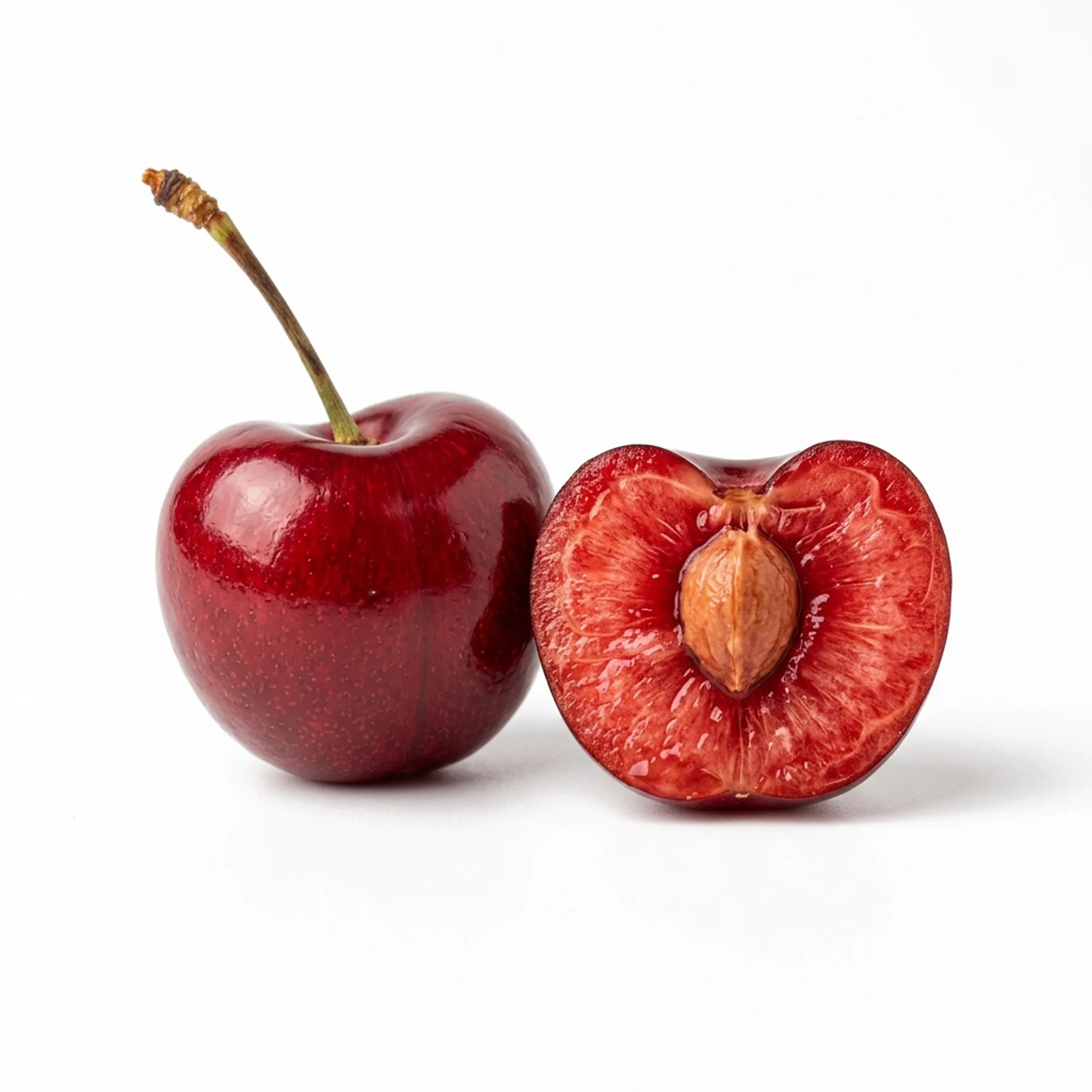 Cerise entier et coupé sur fond blanc