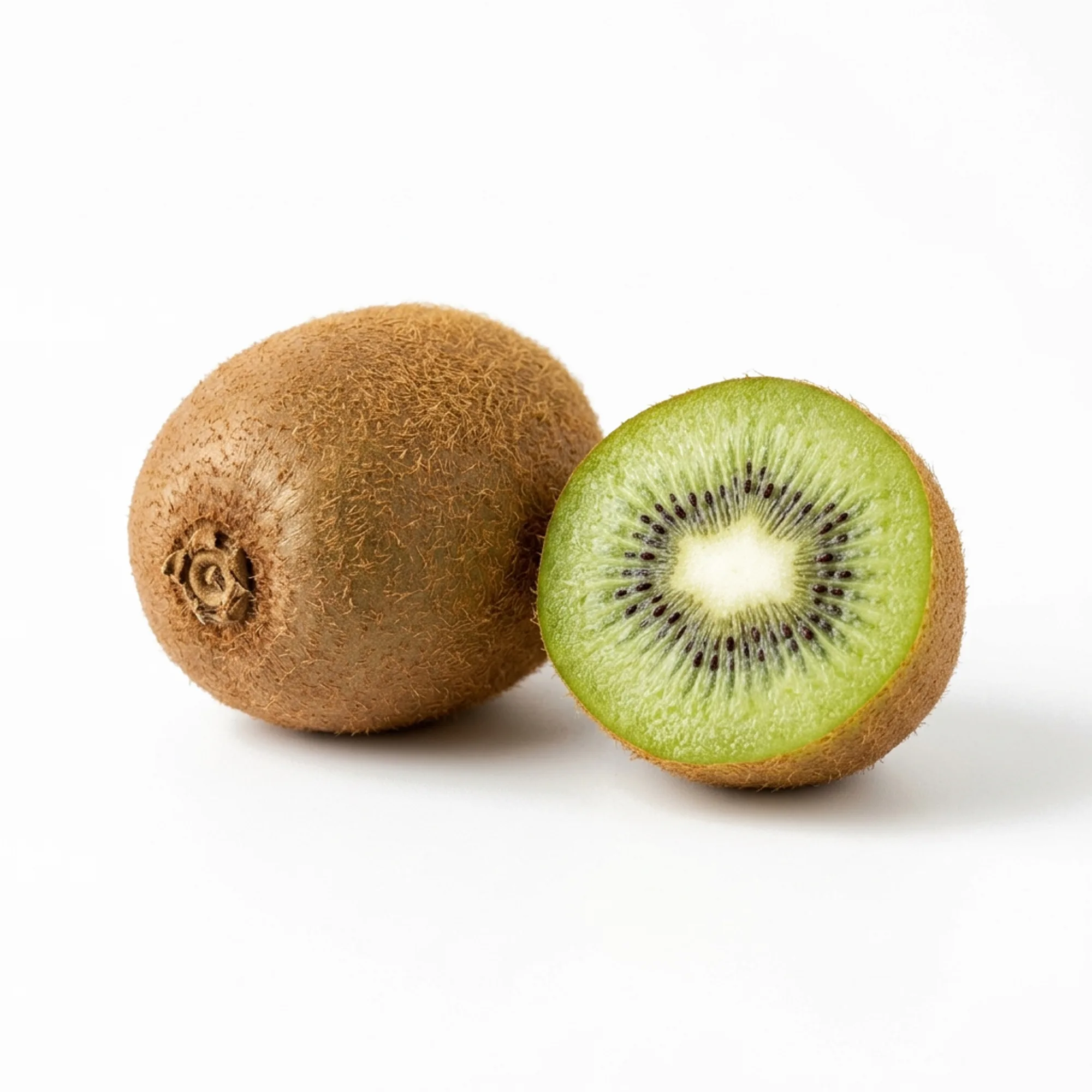 Kiwi entier et coupé sur fond blanc