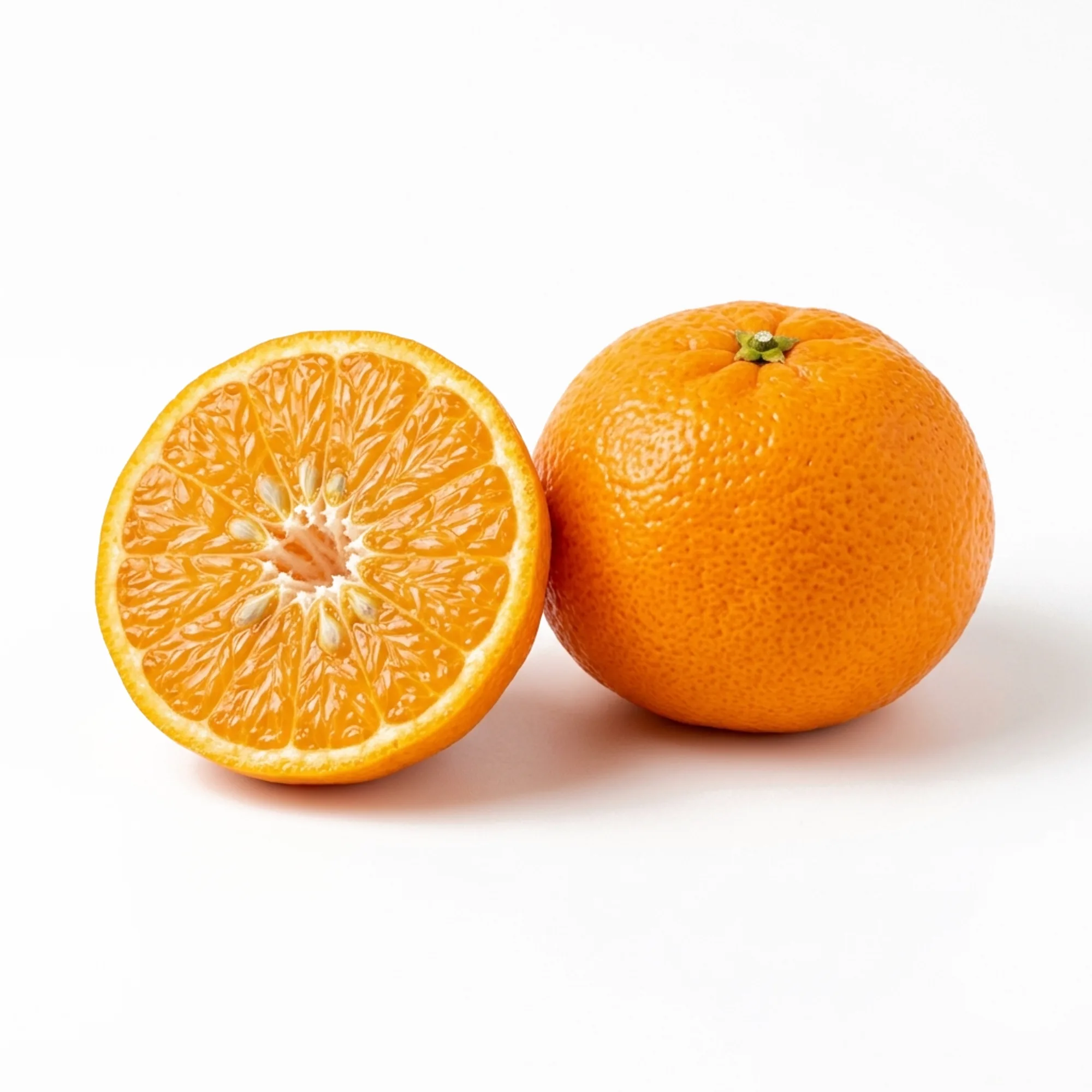 Mandarine entier et coupé sur fond blanc