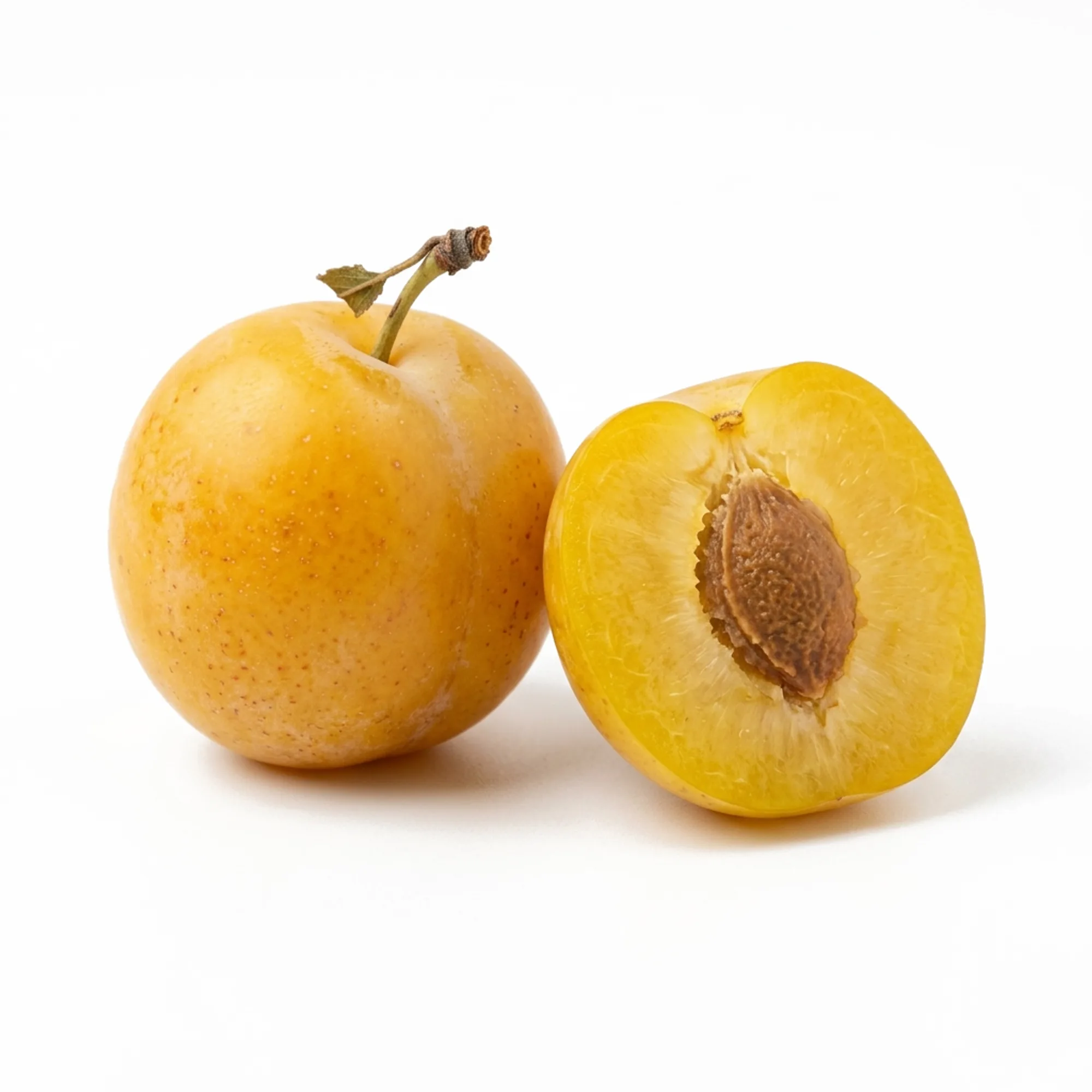 Mirabelle entier et coupé sur fond blanc