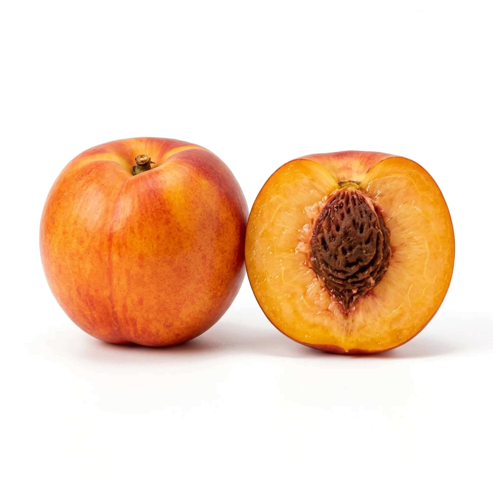 Nectarine entier et coupé sur fond blanc