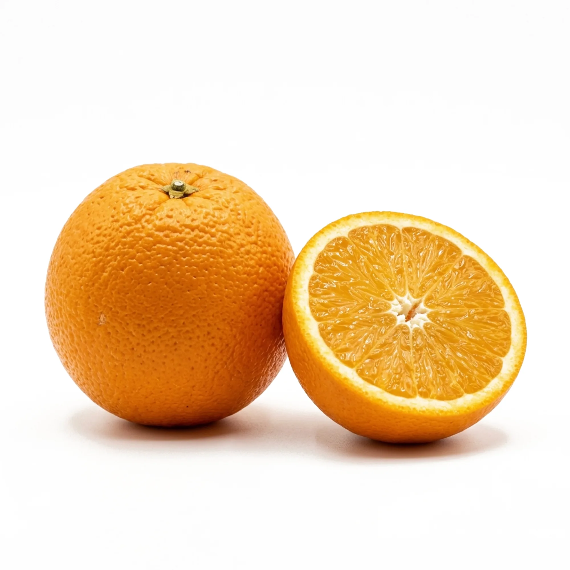 Orange entier et coupé sur fond blanc